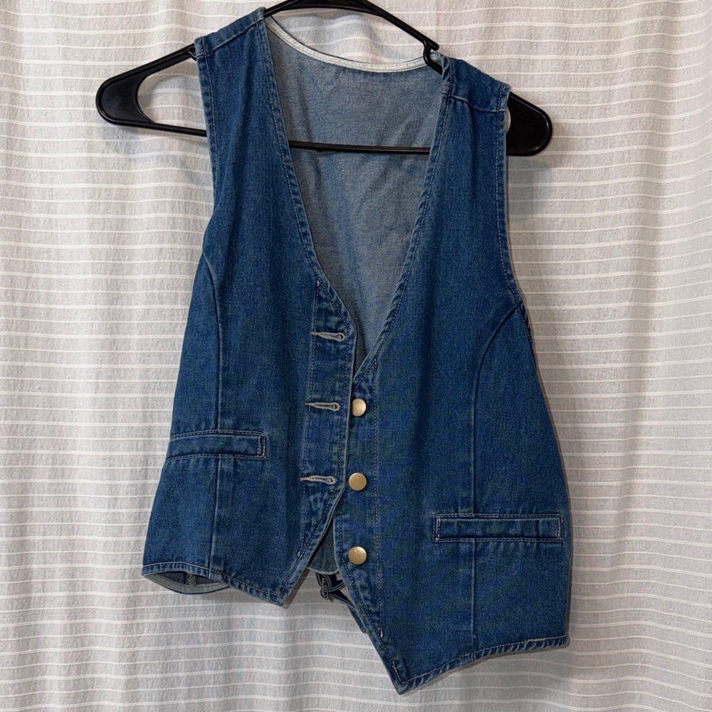 Blue Denim Vest with Gold Buttons